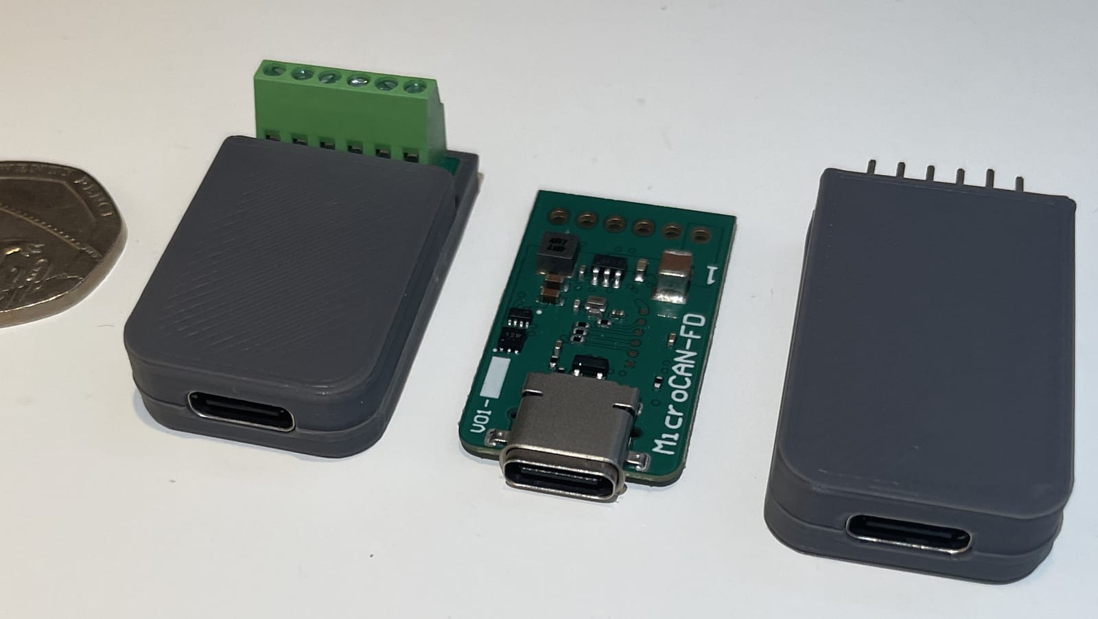 MicroCAN-FD hardware on a workbench